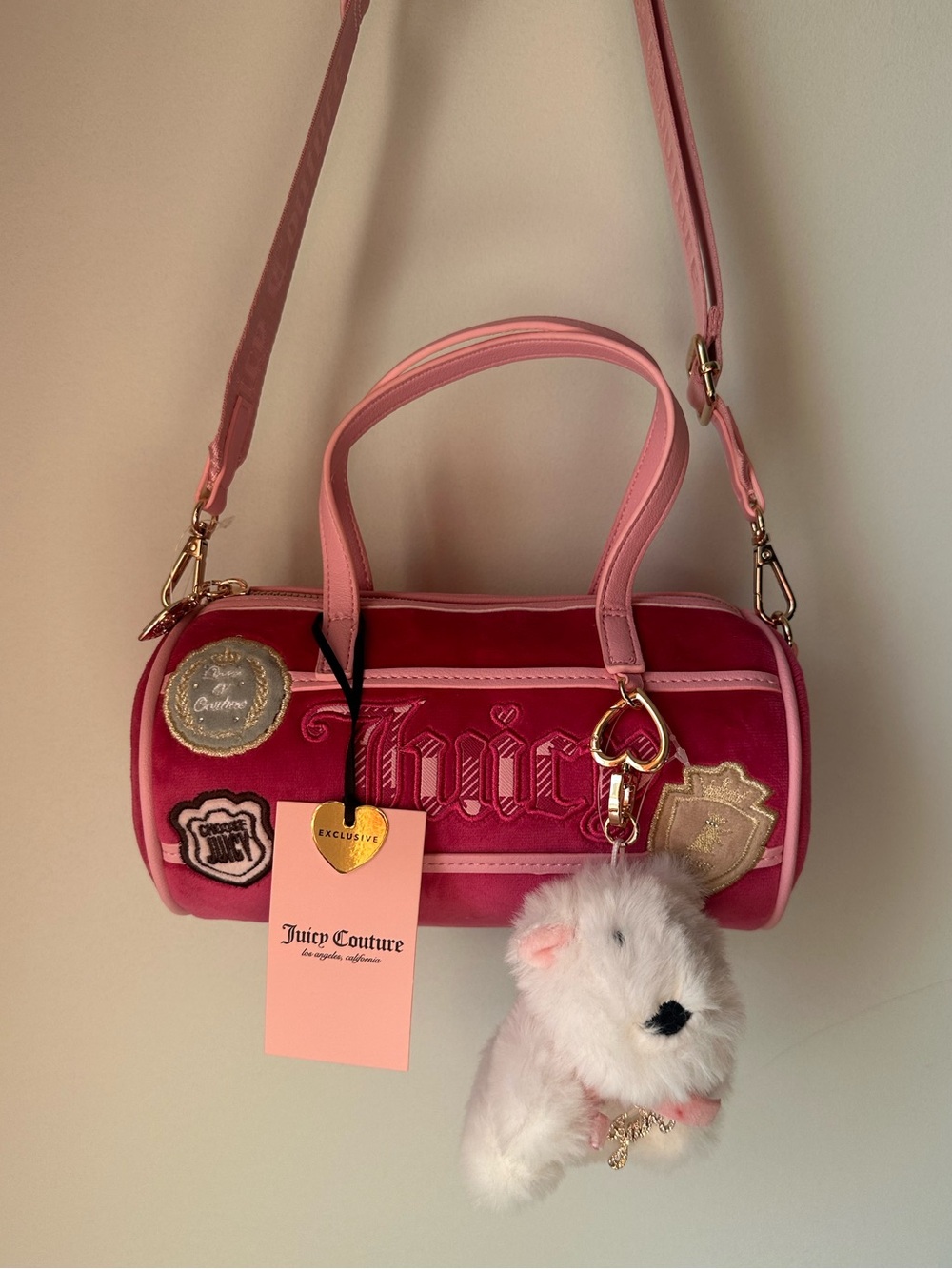 Pink Velvet Juicy Couture Patchwork Barrel Bag